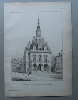 Holzstich Architektur Seine et Marne 1887 Rathaus La Ferté sous Jouarre